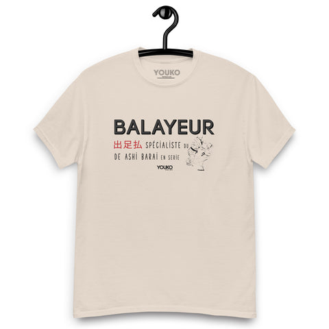 T-shirt judo beige homme, illustration balayeur, style lifestyle