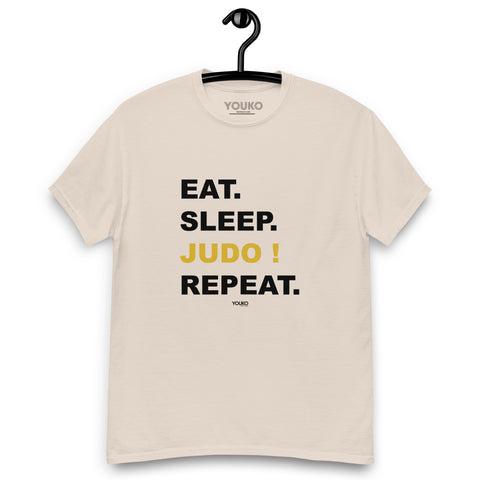 T-shirt judo beige homme, illustration eat sleep judo style lifestyle