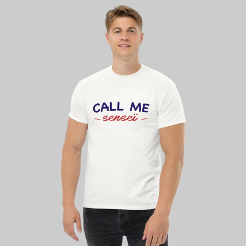 T-shirt judo blanc homme porte, illustration judo call me sensei, style lifestyle