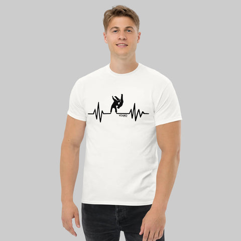 T-shirt judo blanc homme porte, illustration judo heartrate, style lifestyle