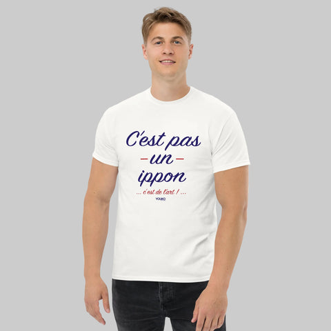 T-shirt judo blanc homme porte, illustration judo nippon art, style lifestyle