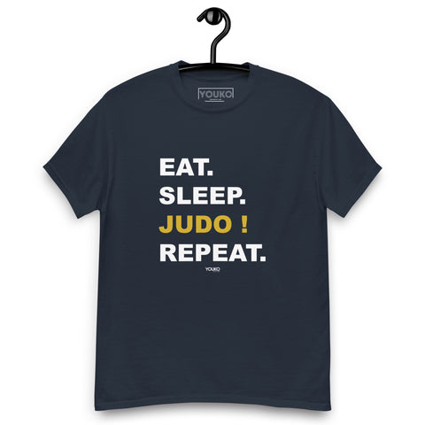 T-shirt judo navy homme, illustration eat sleep judo style lifestyle