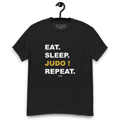 T-shirt judo noir homme, illustration eat sleep judo style lifestyle